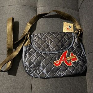 Quilted Navy Crossbody Bag with Red Accent Logo